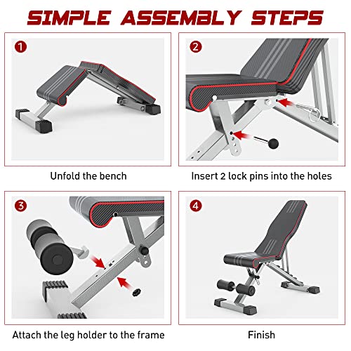 OUNUO Adjustable Foldable 660LB Weight Bench for Home Gym