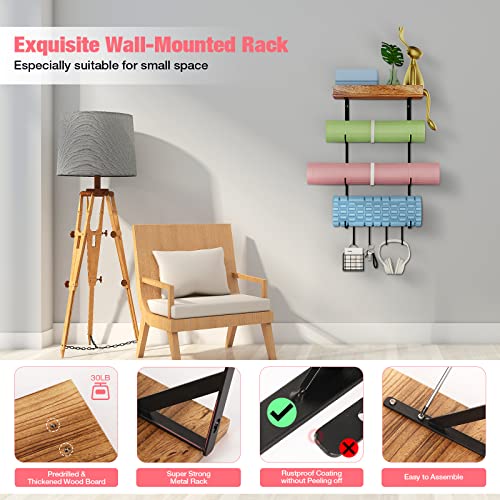 Wall-mounted Yoga Mat Holder with Floating Shelf Organizer