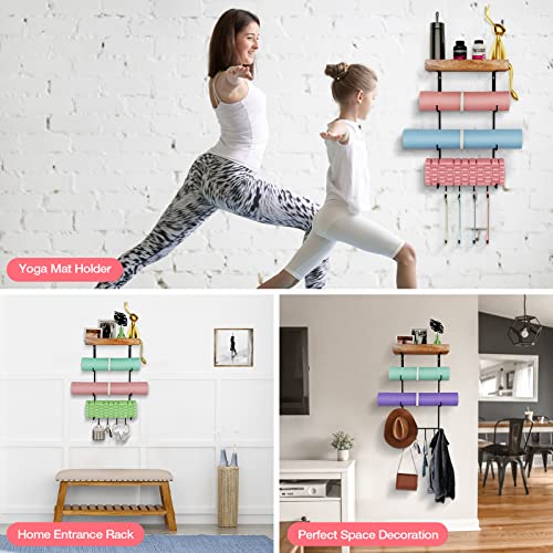 Wall-mounted Yoga Mat Holder with Floating Shelf Organizer