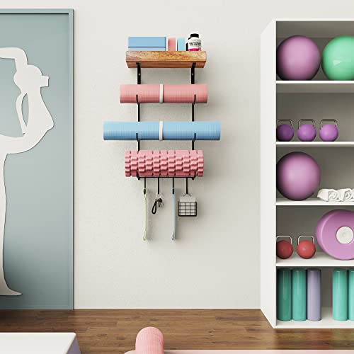 Wall-mounted Yoga Mat Holder with Floating Shelf Organizer