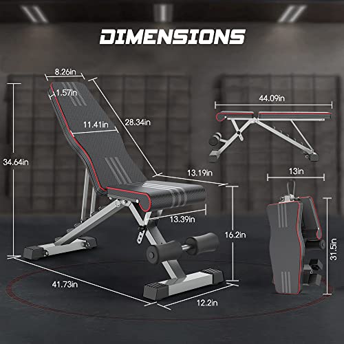 OUNUO Adjustable Foldable 660LB Weight Bench for Home Gym