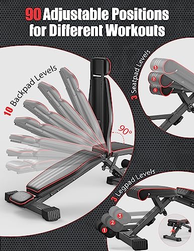Yoleo 660LB Adjustable Foldable Weight Bench with Head/Neck/Spine Support