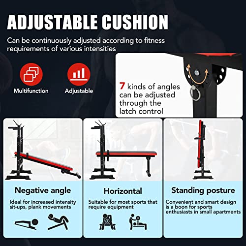 Adjustable Weight Bench with Barbell Rack and Dip Station
