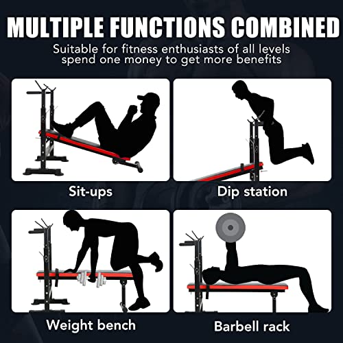 Adjustable Weight Bench with Barbell Rack and Dip Station