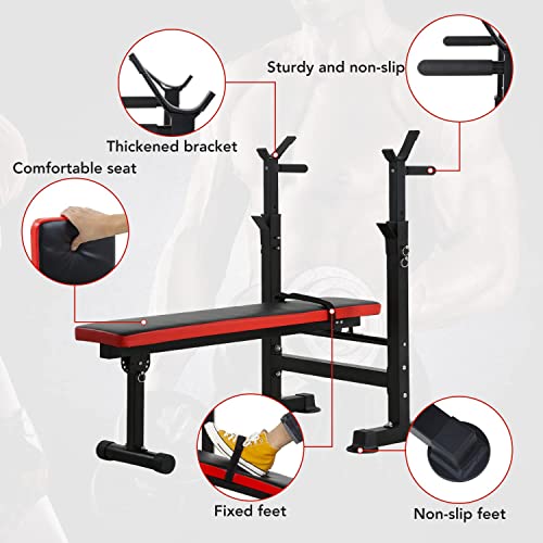Adjustable Weight Bench with Barbell Rack and Dip Station