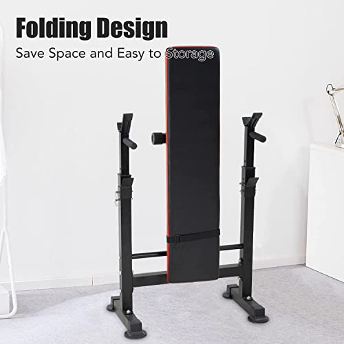 Adjustable Weight Bench with Barbell Rack and Dip Station