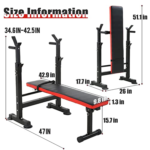 Adjustable Weight Bench with Barbell Rack and Dip Station