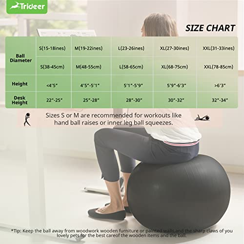Trideer Yoga Ball - 5 Sizes, Multi-Purpose Fitness Ball