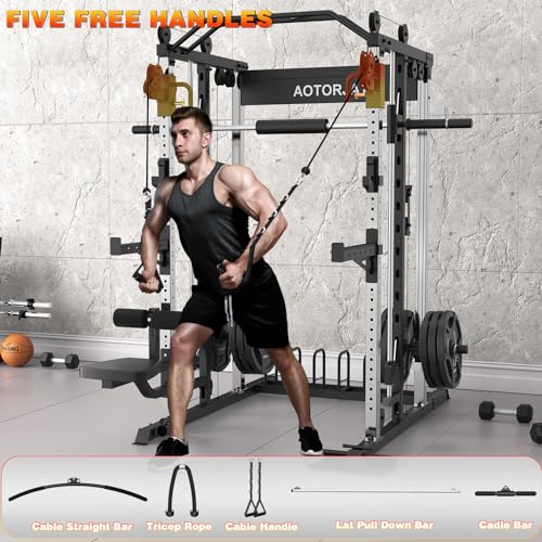 AOTORJAY Smith Machine Squat Rack with Smith Bar