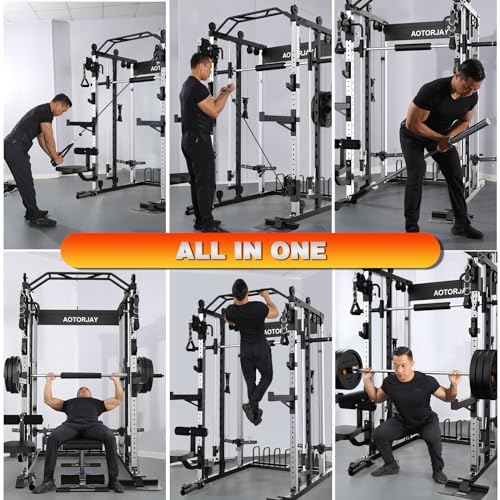 AOTORJAY Smith Machine Squat Rack with Smith Bar