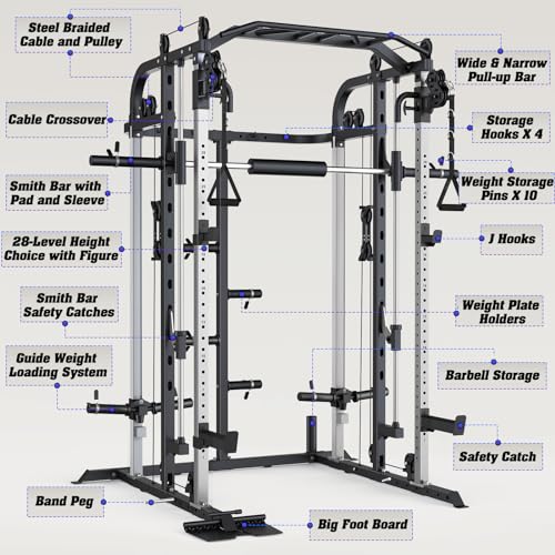 Royal Fitness Multifunctional Power Cage Rack with Smith Bar