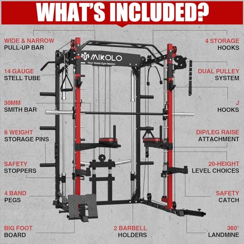 Mikolo Multifunctional Smith Machine with Cable Crossover & Power Cage