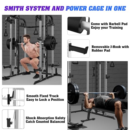 Royal Fitness Multifunctional Power Cage Rack with Smith Bar