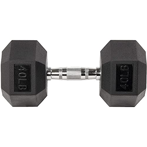 40LB Signature Fitness Rubber Hex Dumbbell in Black