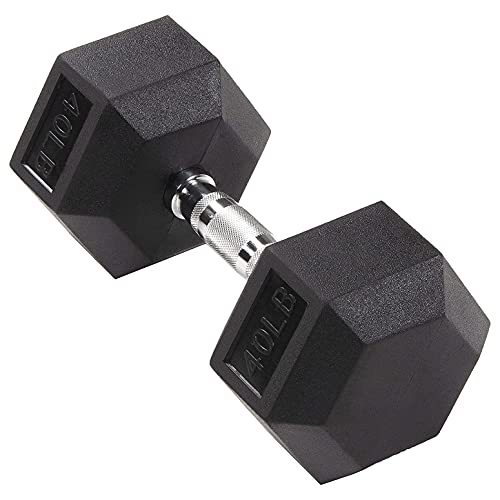 40LB Signature Fitness Rubber Hex Dumbbell in Black
