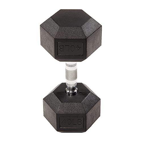 40LB Signature Fitness Rubber Hex Dumbbell in Black