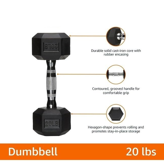 20 lb Rubber Hex Dumbbell for Strength Training