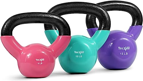 YES4All Vinyl Coated Kettlebell Set for Full Body Workout