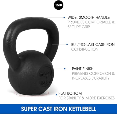 15 lbs Solid Cast Iron Kettlebell Set for Full Body Workout