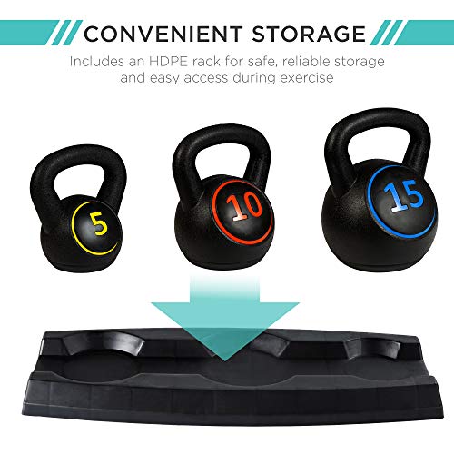 3-Piece Kettlebell Set with Storage Rack and Weights