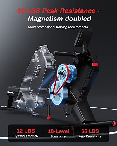 Bluetooth Magnetic Rowing Machine, 16 Resistance Levels, 350 lb Capacity