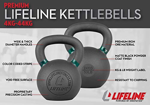 Lifeline 24 kg/53 lb Kettlebell Weight - Black