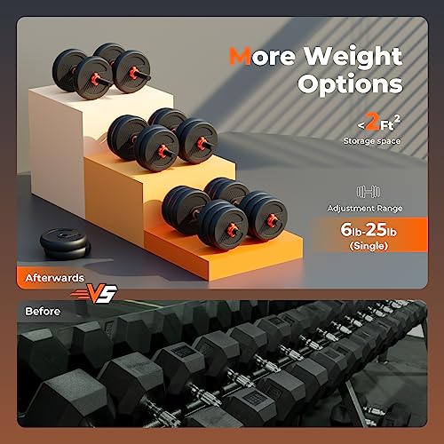 FEIERDUN 50lbs Adjustable Dumbbells Set for Home Gym