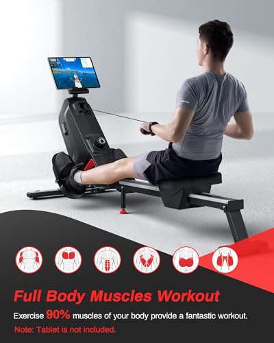Bluetooth Magnetic Rowing Machine, 16 Resistance Levels, 350 lb Capacity