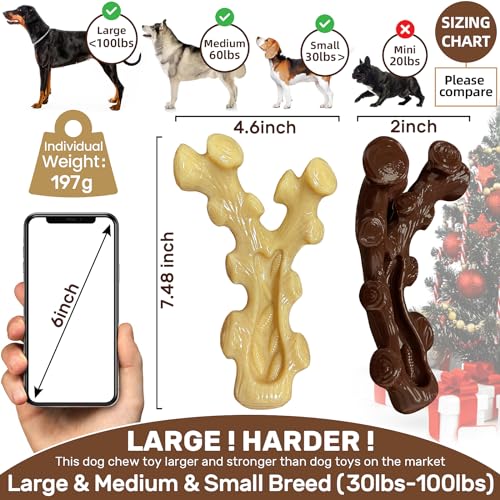 SIHRMIU 2 Pack Dog Chew Toys for Aggressive Chewers,Boredom and Stimulating Best DogToys for Medium/Large Breed,Tough Durable Almost Indestructible Dog Bones for Teeth Cleaning and Training