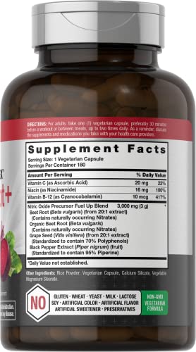 Beet Root Capsules | Nitric Oxide Support | 180ct | Vegan, Non-GMO | Horbaach