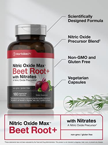 Beet Root Capsules | Nitric Oxide Support | 180ct | Vegan, Non-GMO | Horbaach