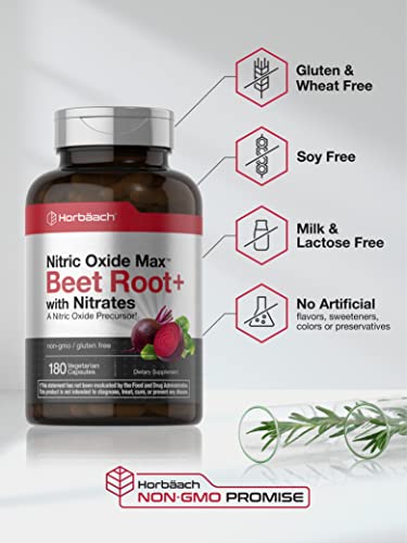 Beet Root Capsules | Nitric Oxide Support | 180ct | Vegan, Non-GMO | Horbaach