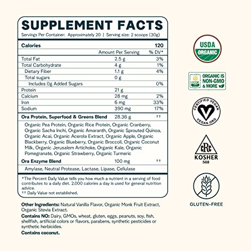 Ora Organic Pre-Workout Protein Powder - Vanilla Flavor