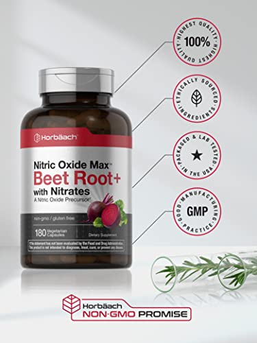 Beet Root Capsules | Nitric Oxide Support | 180ct | Vegan, Non-GMO | Horbaach