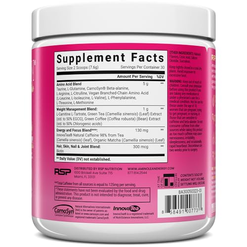 RSP NUTRITION AminoLean Pre Workout, Berry Flavor, Vegan-friendly
