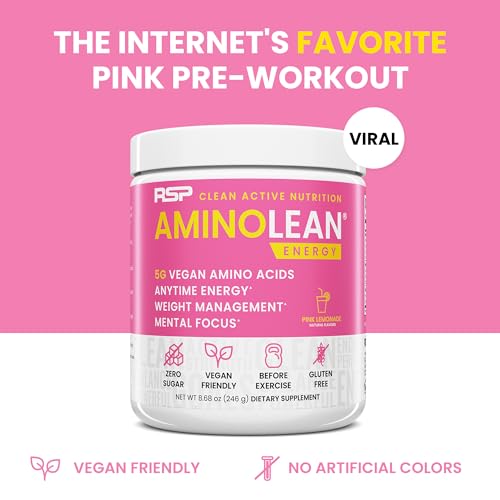 AminoLean Pre Workout Powder, Vegan BCAA, Natural Caffeine