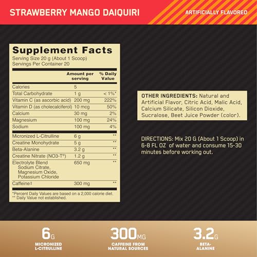 Gold Standard Pre Workout: Creatine, Beta-Alanine, Caffeine, Energy