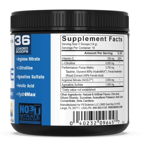 PEScience Nitric Oxide Pre-Workout Supplement, Paradise Cooler