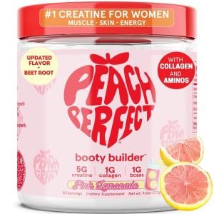 Peach Perfect Creatine for Women Booty Gain, Muscle Builder, Energy Boost, Pink Lemonade, Cognition Aid | Collagen, BCAA, lean muscle, Vegan Monohydrate Micronized Powder, Alt Creapure,30 Ser