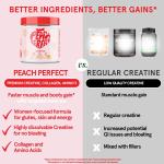Peach Perfect Creatine for Women Booty Gain, Muscle Builder, Energy Boost, Pink Lemonade, Cognition Aid | Collagen, BCAA, lean muscle, Vegan Monohydrate Micronized Powder, Alt Creapure,30 Ser