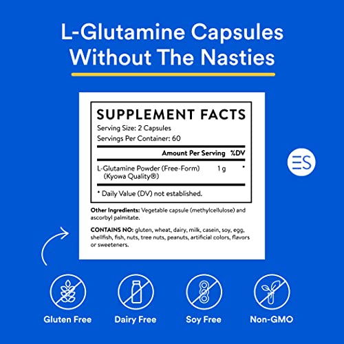 USA-made L-Glutamine Capsules for Gut Health - 120 Capsules