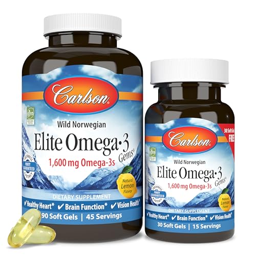 Carlson Elite Omega-3 1600mg Capsules, Lemon, 120 count