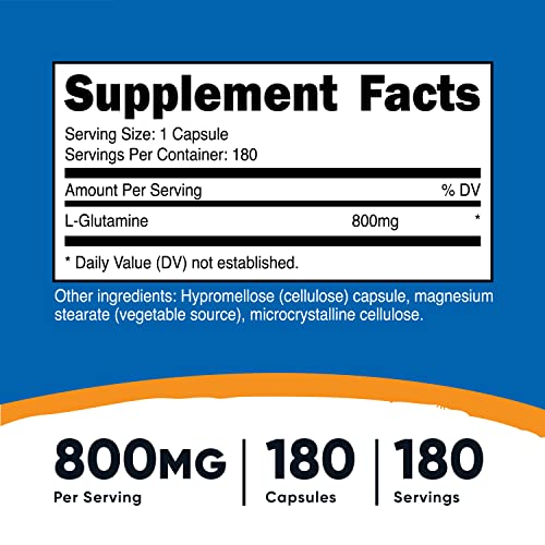 Nutricost L-Glutamine 800mg 180 Capsules - Gluten-Free