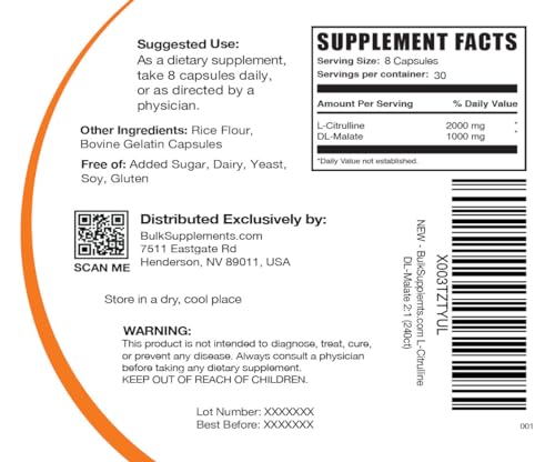 L-Citrulline Malate Capsules - Gluten Free, 240 Count