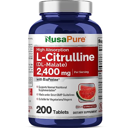 NusaPure L-Citrulline 2,400mg 200 Vegetarian Tabs, Non-GMO