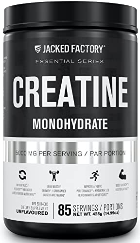 Jacked Factory Creatine Monohydrate Powder 425g - Creatine Supplement for Muscle Growth, Increased Strength, Enhanced Energy Output and Improved Athletic Performance 85 Servings, Unflavored