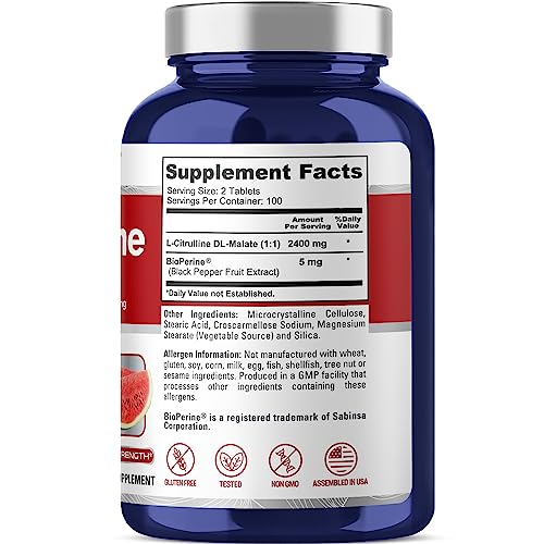 NusaPure L-Citrulline 2,400mg 200 Vegetarian Tabs, Non-GMO