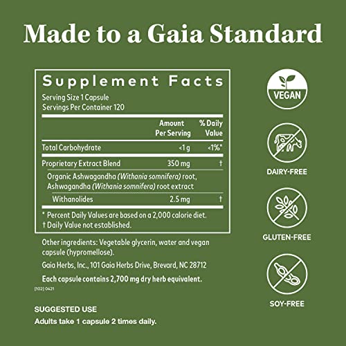 Gaia Herbs Ashwagandha Root Capsules 120ct- Energy, Mood