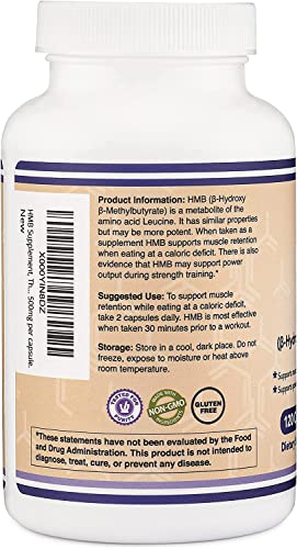 USA Made HMB Supplement, 1000mg per Serving, 120 Capsules