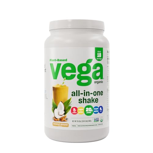Vega Organic All-in-One Vegan Protein Powder, Coconut Almond - Superfood Ingredients, Vitamins for Immunity Support, Keto Friendly, Pea Protein for Women & Men, 1.5 lbs (Packaging May Vary)
